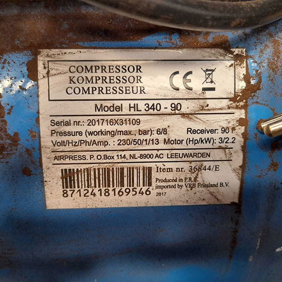 Airpress HL340/90 compressor goed werkend.